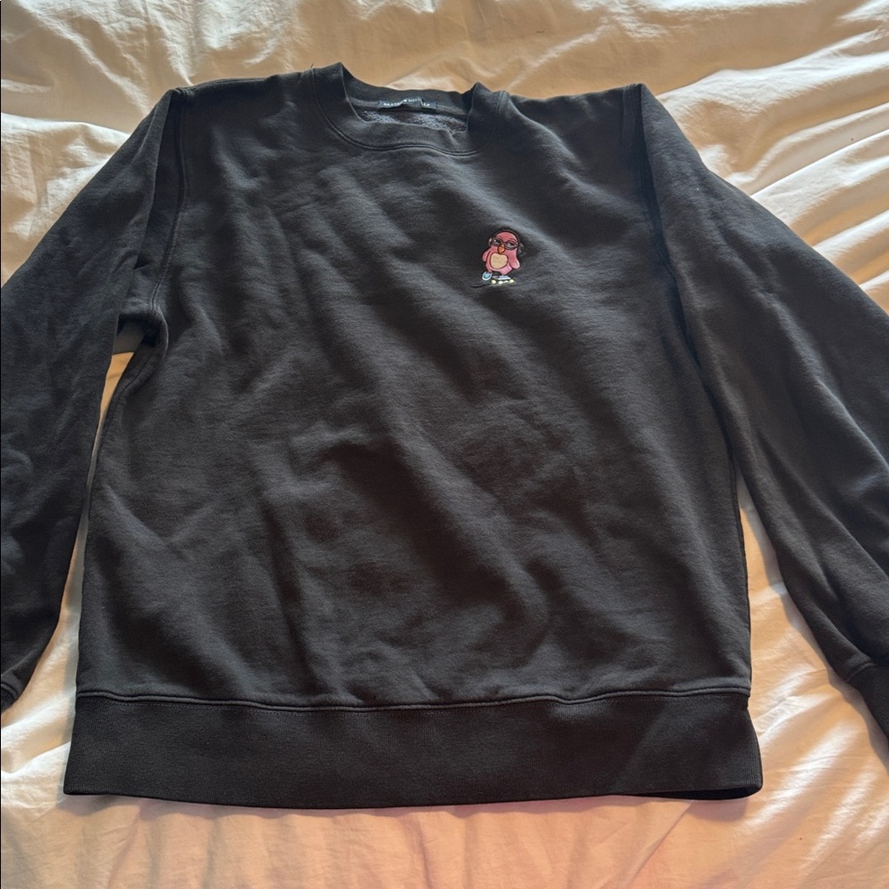 Brandy Melville Black Crewneck Sweater with Pink Embroidery